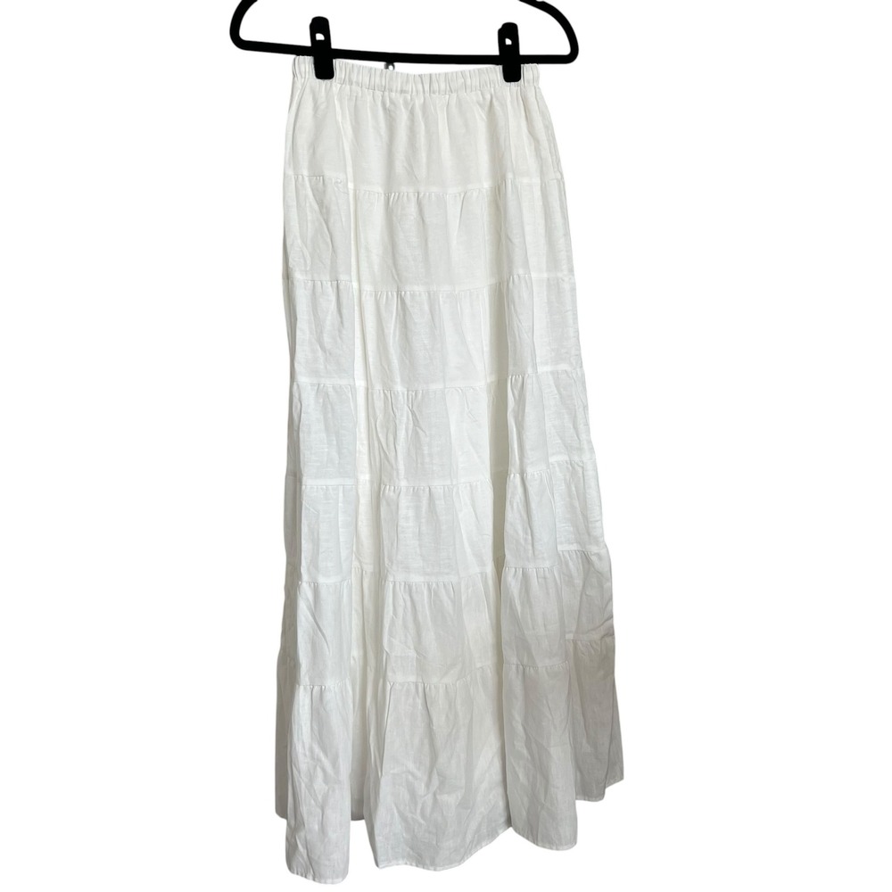 NWT Peppermayo Mariella White Linen Cotton Maxi Tiered Skirt SZ 2 Coastal Beach - Picture 3 of 10